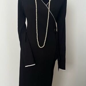 Chic Black Long Sleeve Dress with Pearl Accents